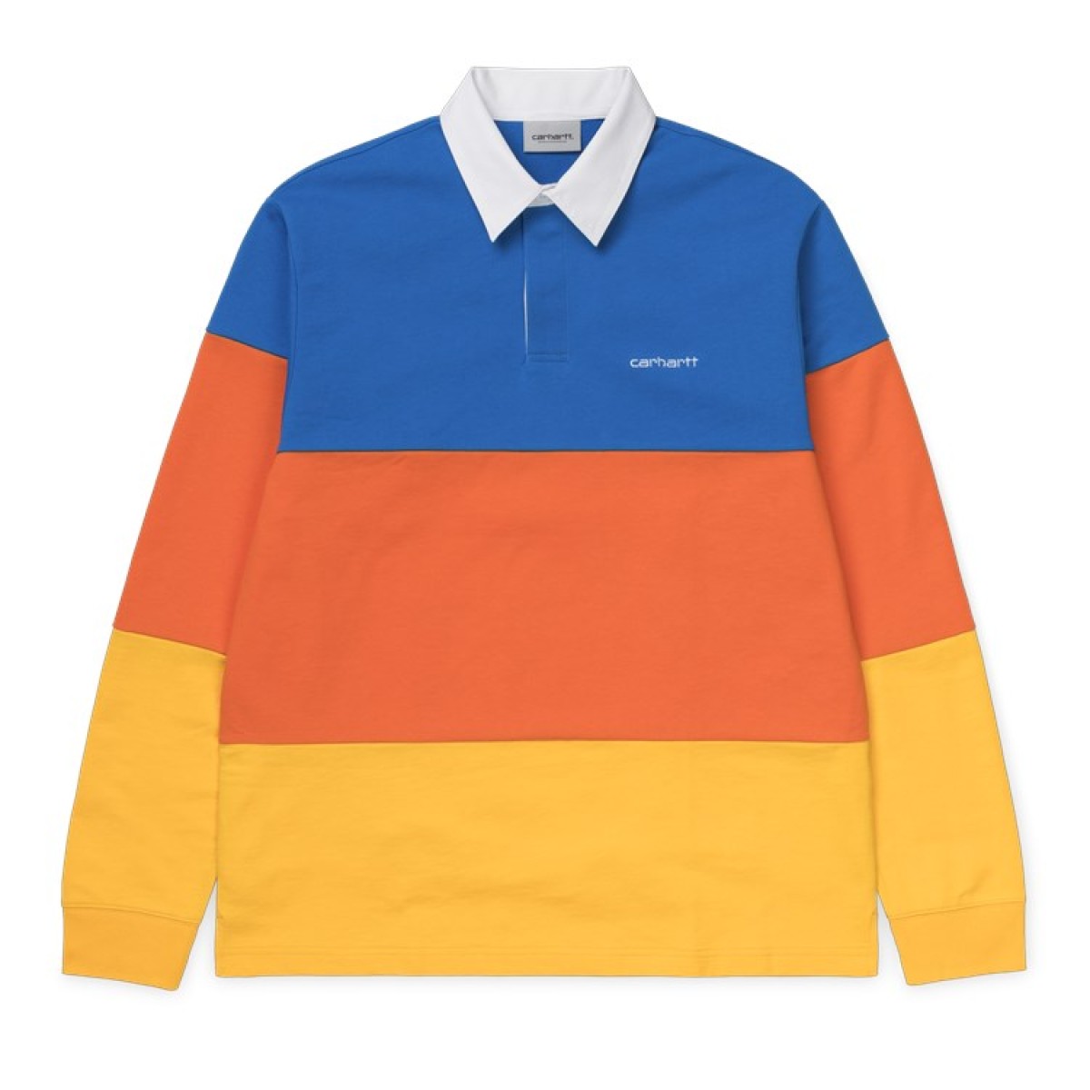 Carhartt Wip L/S Newport Rugby Polo Shirt Blue / Orange / Yellow 100% ...