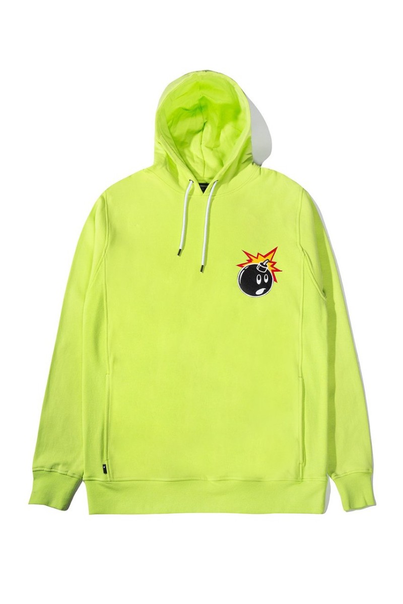The Hundreds Huge Pullover Hoodie Lime Green Cross-grain 320gsm OE brush back fleece 1x1 rib 