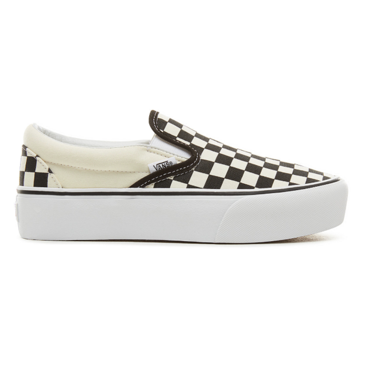 have sovjetisk Perth Blackborough Vans Classic Slip-On Platform Checkerboard Black / White The Classic Slip-On  Platform features sturdy low profile slip-on canvas uppers with the iconic  Vans checkerboard print, padded collars, elastic side accents, and platform