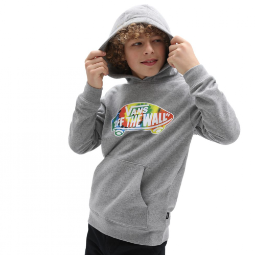 Vans Off The Wall Kids Hoodie Grey Tie Dye The Boys OTW Pullover Hoodie is a 65% cotton, 35% polyester fleece pullover sweatshirt with a front pouch and classic