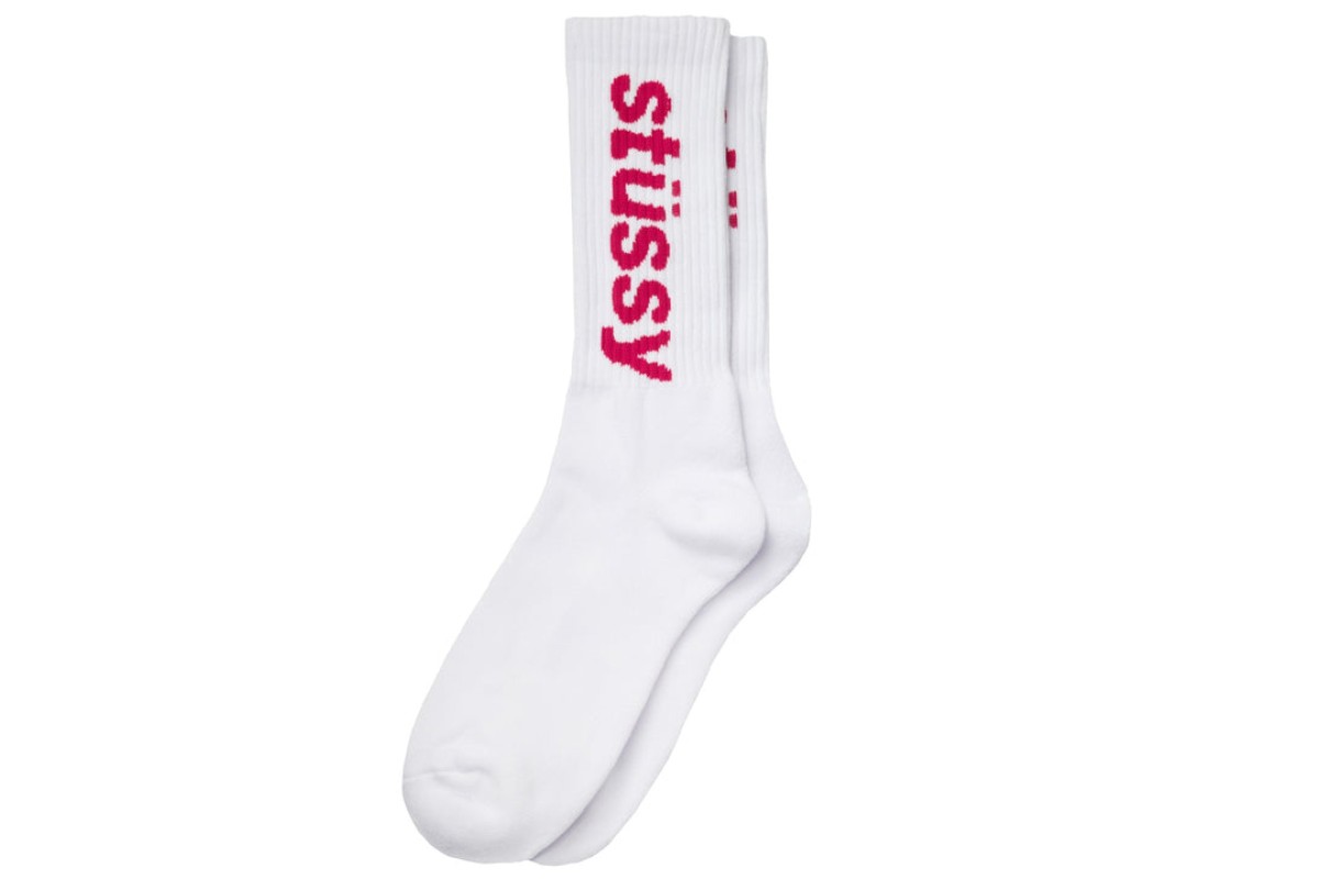 Stussy Helvetica Jacquard Crew Socks Hot Pink Penloe