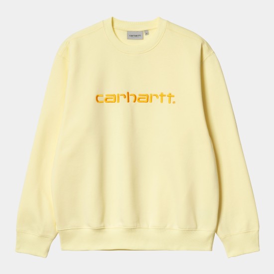 Carhartt WIP Embroidered Crew Sweatshirt Soft Yellow / Popsicle