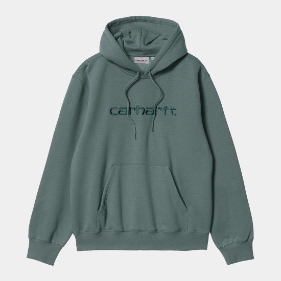 Carhartt WIP Hooded Carhartt Logo Sweatshirt Eucalyptus Green / Fraiser