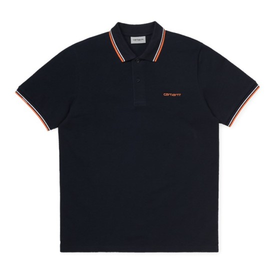 Carhartt Wip S/S Script Embroidery Polo Shirt Navy / White / Orange