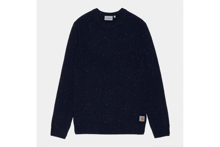 Carhartt WIP Anglistic Lambs Wool Sweater Speckled Dark Navy Blue