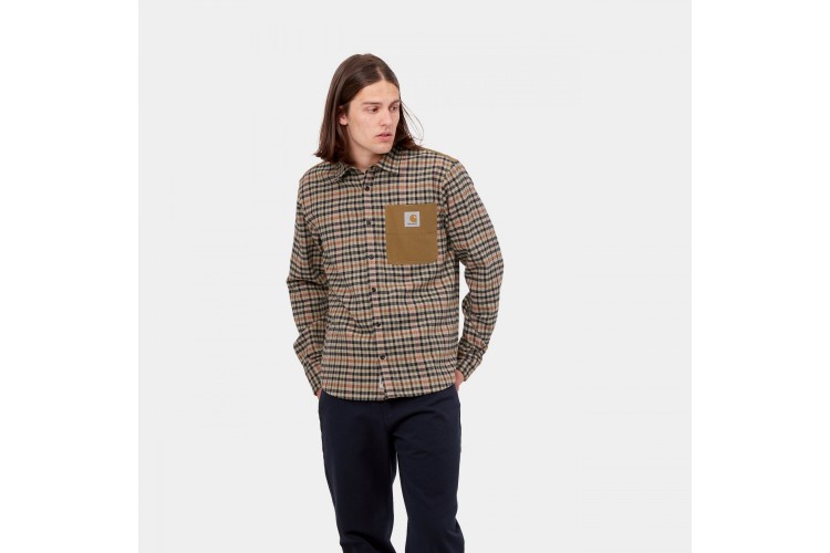 Carhartt WIP Asher Long Sleeved Check Shirt Leather Beige