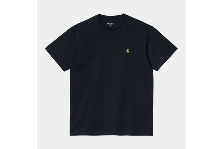Carhartt WIP Chase Logo Embroidered T-Shirt Dark Navy / Gold