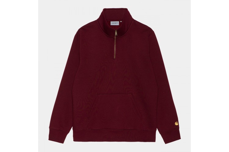 Carhartt WIP Chase Neck Zip Sweatshirt Jam Burgundy / Gold