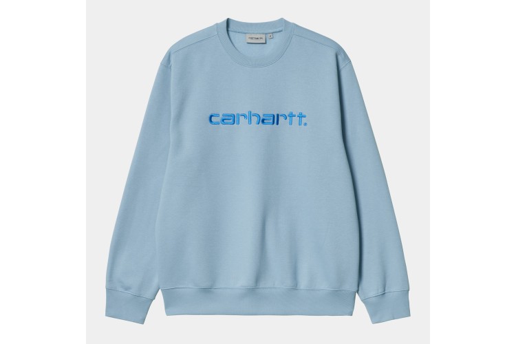 Carhartt WIP Embroidered Crew Sweatshirt Frosted Blue / Gulf