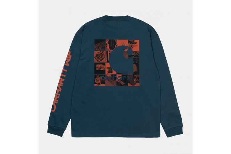 Carhartt WIP Grid C Long Sleeved T-Shirt Admiral Blue