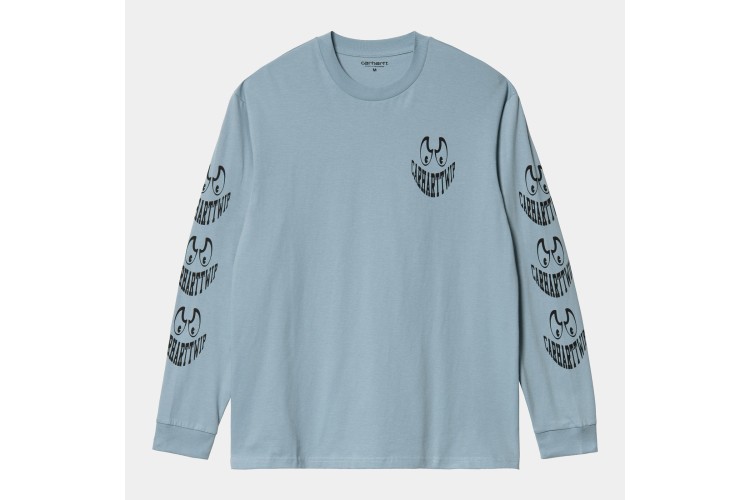 Carhartt WIP Grin Long Sleeved T-Shirt Frosted Blue / Black
