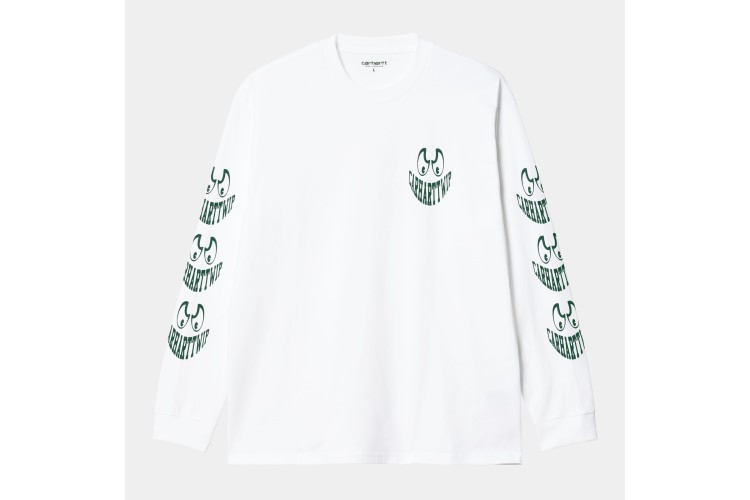 Carhartt WIP Grin Long Sleeved T-Shirt White / Hemlock Green