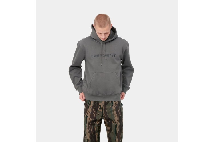 Carhartt WIP Hooded Carhartt Logo Sweatshirt Shiver Grey / Blacksmith