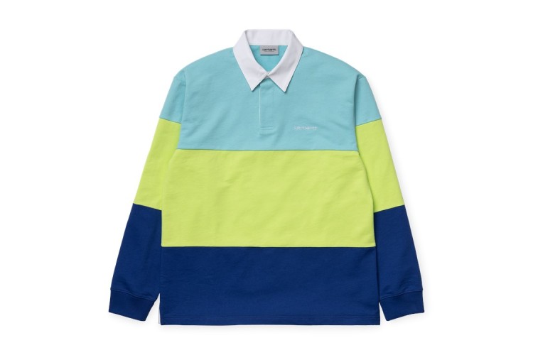 Carhartt Wip L/S Newport Rugby Polo Shirt Blue / Lime / Royal