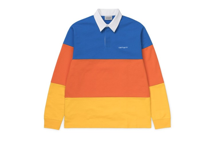 Carhartt Wip L/S Newport Rugby Polo Shirt Blue / Orange / Yellow