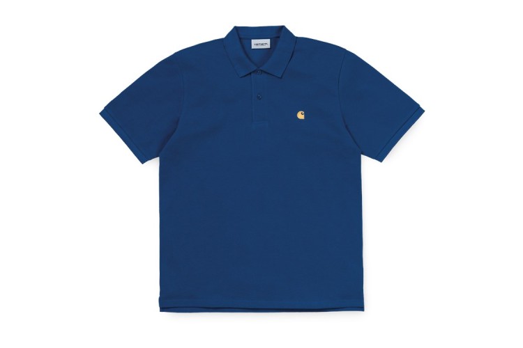 Carhartt Wip S/S Chase Pique Polo Shirt Submarine Blue / Gold