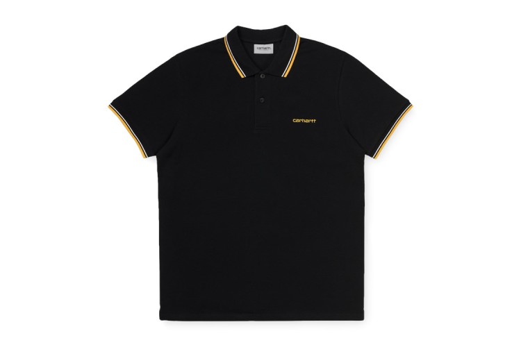 Carhartt Wip S/S Script Embroidery Polo Shirt Black / White / Yellow