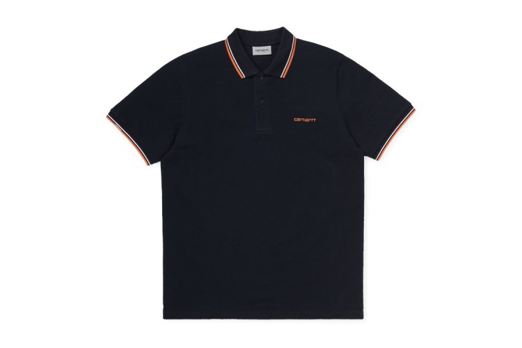 Carhartt Wip S/S Script Embroidery Polo Shirt Navy / White / Orange
