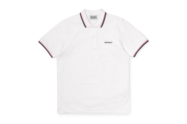 Carhartt Wip S/S Script Embroidery Polo Shirt White / Red / Navy Blue
