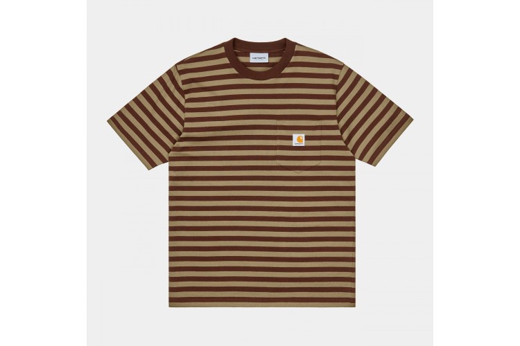 Carhartt WIP Scotty Stripe Pocket T-Shirt Offroad Burgundy / Tanami