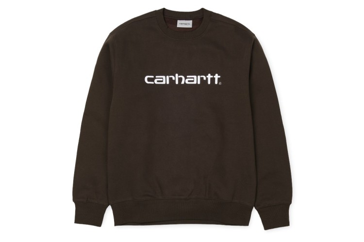 Carhartt Wip Script Logo Embroidered Crew Sweat Dark Brown