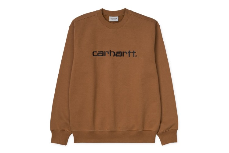 Carhartt Wip Script Logo Embroidered Crew Sweat Hamilton Brown