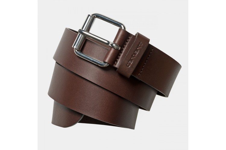 Carhartt WIP Script Leather Belt Dark Brown / Silver