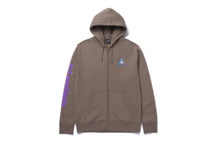 HUF Prism Triple Triangle Full Zip Hood Walnut