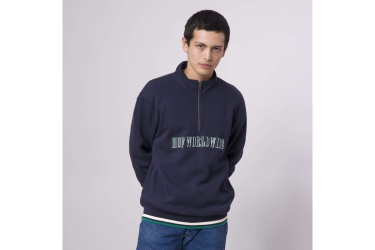 HUF Shadow Serif 1/4 Zip Mockneck Navy
