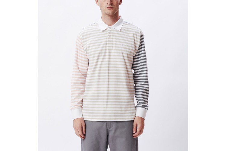 OBEY Marcel Striped Long Sleeved Polo Shirt Silver Grey