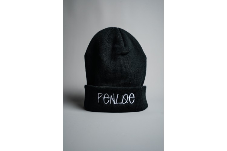 Penloe Script Embroidered Beanie Hat Black