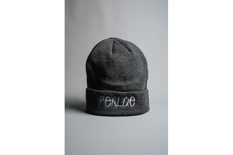 Penloe Script Embroidered Beanie Hat Charcoal
