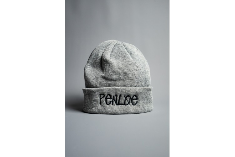 Penloe Script Embroidered Beanie Hat Grey
