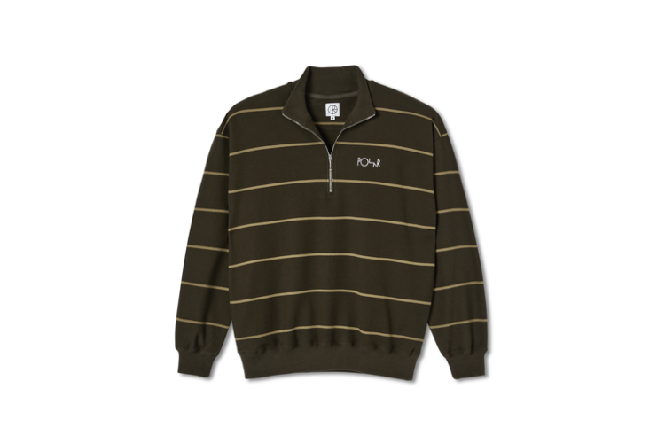 Polar Skate Co Stripe Zip Neck Sweatshirt Brown