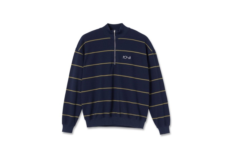 Polar Skate Co Stripe Zip Neck Sweatshirt Navy