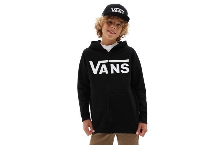 Vans Classic Zip Up Kids Hoodie Black / White -